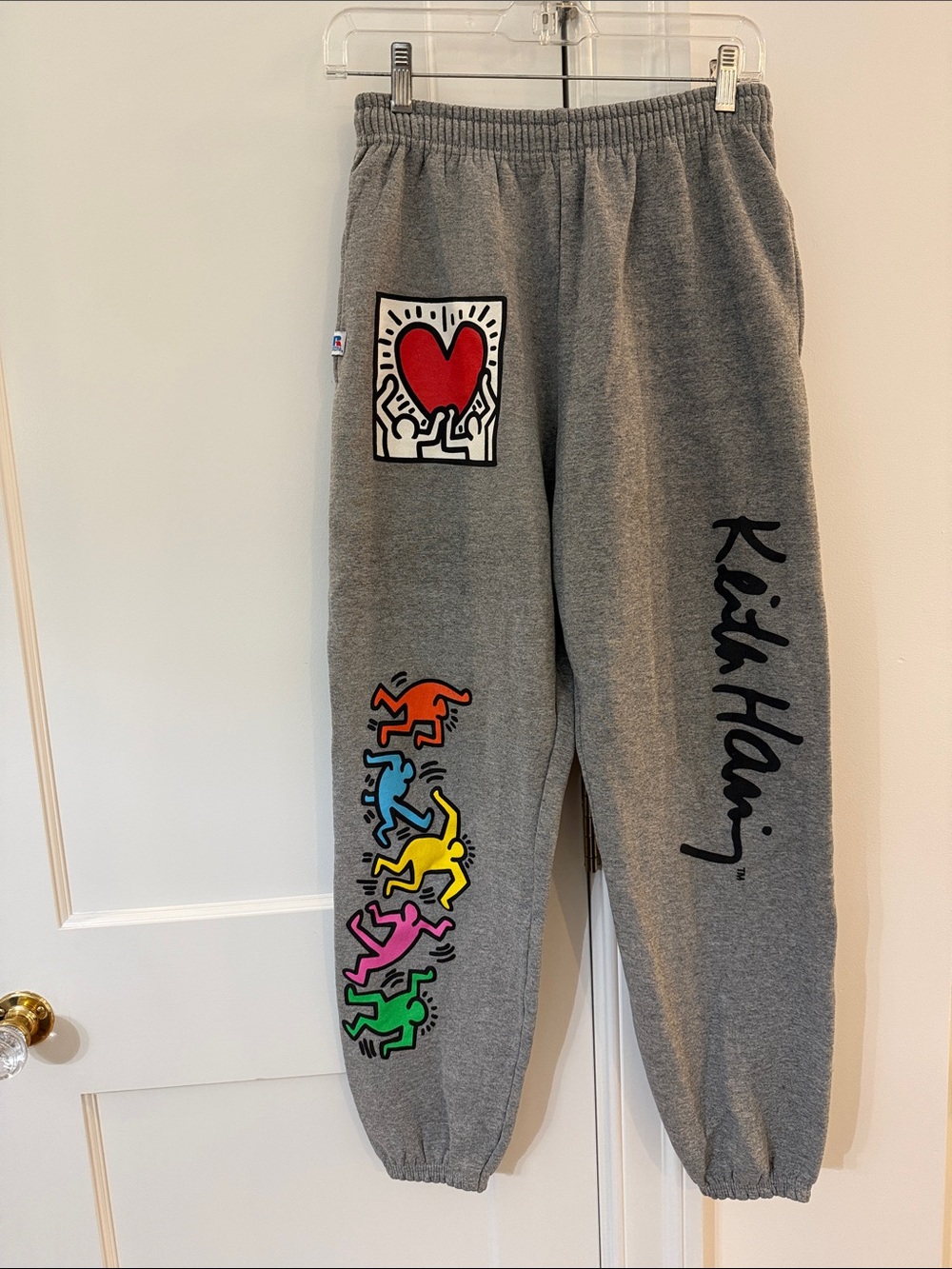 Keith Haring Ripple junction RussellAthletic Gray Joggers with Red Heart
